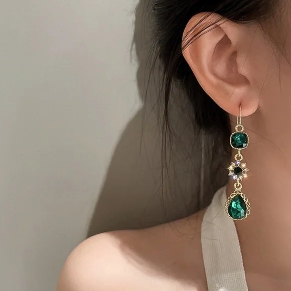 Any 4/$25! Gold Emerald Green Statement Earrings - Picture 2 of 8